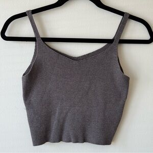 Reversible Gray Knit Rib Cropped Sweater Tank Top - Small